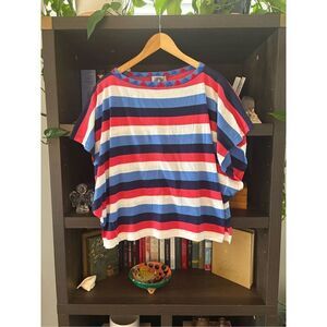 NWT Happy Sheep Red, White & Blue Striped Dolman Sleeve Tee Size Medium